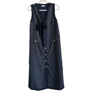 Entro Navy Midi Dress with Button Detail